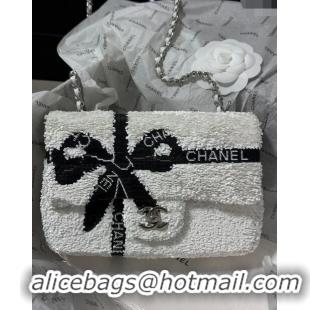 Spot Discount Chanel Sequins Mini Flap bag with Bow 0830 White 2024