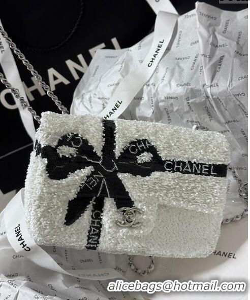 Spot Discount Chanel Sequins Mini Flap bag with Bow 0830 White 2024