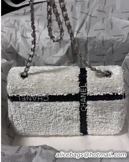 Spot Discount Chanel Sequins Mini Flap bag with Bow 0830 White 2024