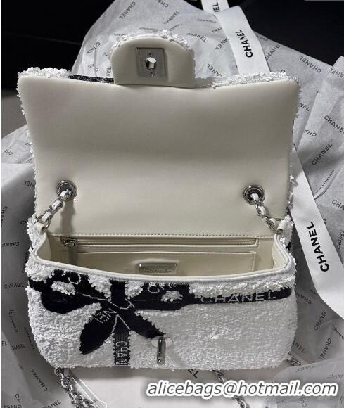 Spot Discount Chanel Sequins Mini Flap bag with Bow 0830 White 2024