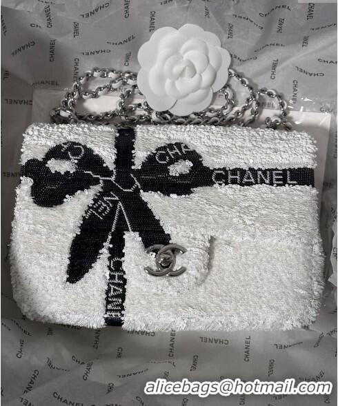 Spot Discount Chanel Sequins Mini Flap bag with Bow 0830 White 2024