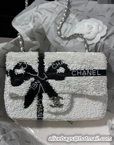 Spot Discount Chanel Sequins Mini Flap bag with Bow 0830 White 2024