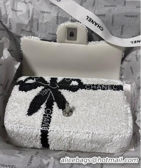 Spot Discount Chanel Sequins Mini Flap bag with Bow 0830 White 2024