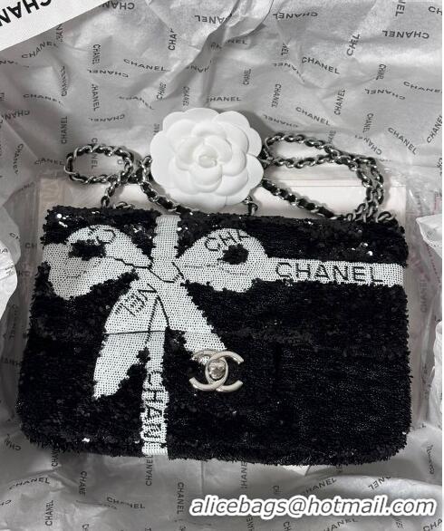 Market Sells Chanel Sequins Mini Flap bag with Bow 0830 Black 2024