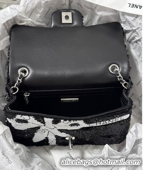 Market Sells Chanel Sequins Mini Flap bag with Bow 0830 Black 2024