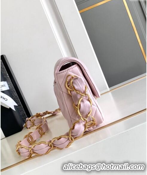 Stylish Chanel Lambskin Mini Flap bag with CC Chain CH083001 Light Pink 2024