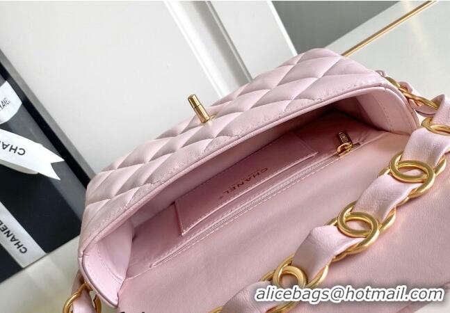 Stylish Chanel Lambskin Mini Flap bag with CC Chain CH083001 Light Pink 2024