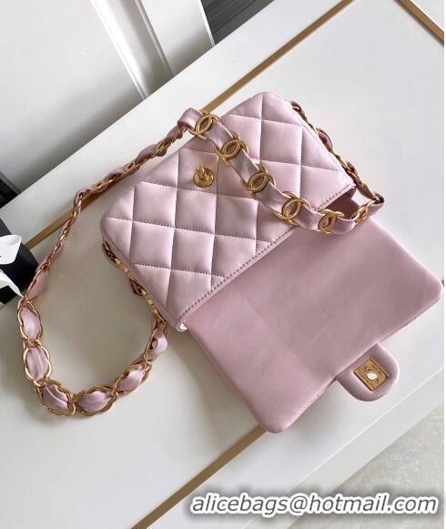 Stylish Chanel Lambskin Mini Flap bag with CC Chain CH083001 Light Pink 2024