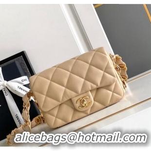 Grade Quality Chanel Lambskin Mini Flap bag with CC Chain CH083001 Beige 2024