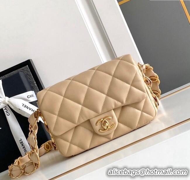 Grade Quality Chanel Lambskin Mini Flap bag with CC Chain CH083001 Beige 2024