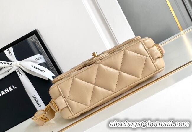 Grade Quality Chanel Lambskin Mini Flap bag with CC Chain CH083001 Beige 2024