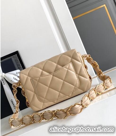 Grade Quality Chanel Lambskin Mini Flap bag with CC Chain CH083001 Beige 2024