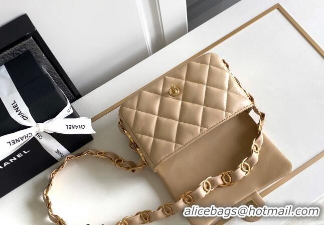 Grade Quality Chanel Lambskin Mini Flap bag with CC Chain CH083001 Beige 2024