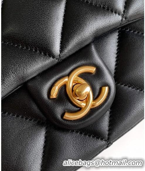 Market Sells Chanel Lambskin Small Flap bag with CC Chain CH083002 Black 2024