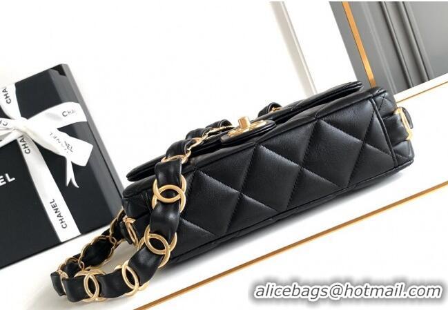 Market Sells Chanel Lambskin Small Flap bag with CC Chain CH083002 Black 2024