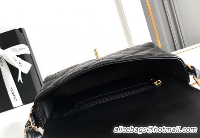 Market Sells Chanel Lambskin Small Flap bag with CC Chain CH083002 Black 2024