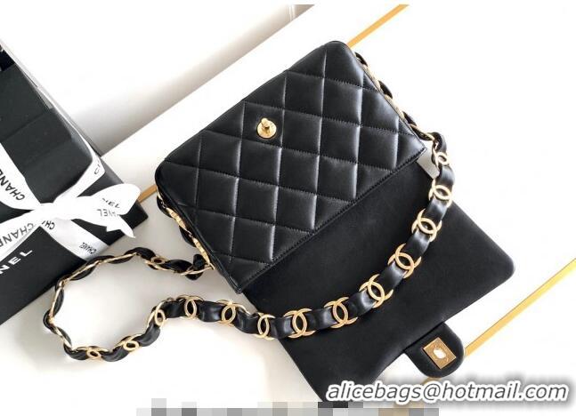 Market Sells Chanel Lambskin Small Flap bag with CC Chain CH083002 Black 2024