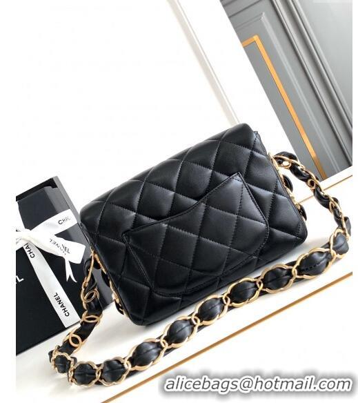 Market Sells Chanel Lambskin Small Flap bag with CC Chain CH083002 Black 2024