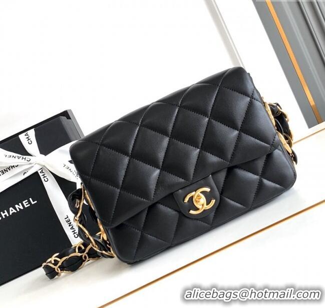 Market Sells Chanel Lambskin Small Flap bag with CC Chain CH083002 Black 2024