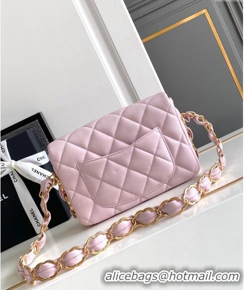 Well Crafted Chanel Lambskin Small Flap bag with CC Chain CH083002 Light Pink 2024