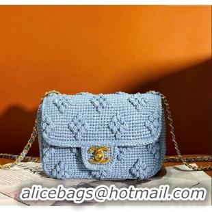 Stylish Grade Chanel Crochet Mini Square Flap Bag 0830 Blue 2024