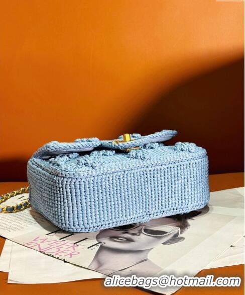 Stylish Grade Chanel Crochet Mini Square Flap Bag 0830 Blue 2024