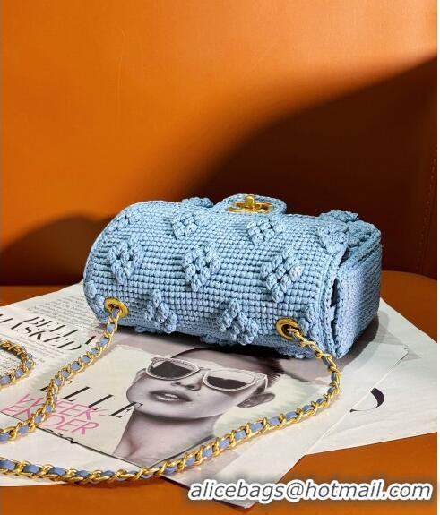 Stylish Grade Chanel Crochet Mini Square Flap Bag 0830 Blue 2024