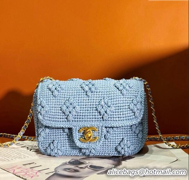 Stylish Grade Chanel Crochet Mini Square Flap Bag 0830 Blue 2024