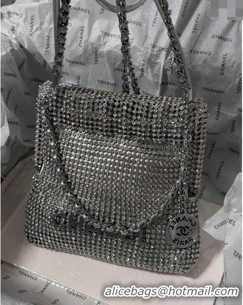 Top Grade Chanel 22 Strass Allover Mini Shopping Bag AS3980 Silver 2024