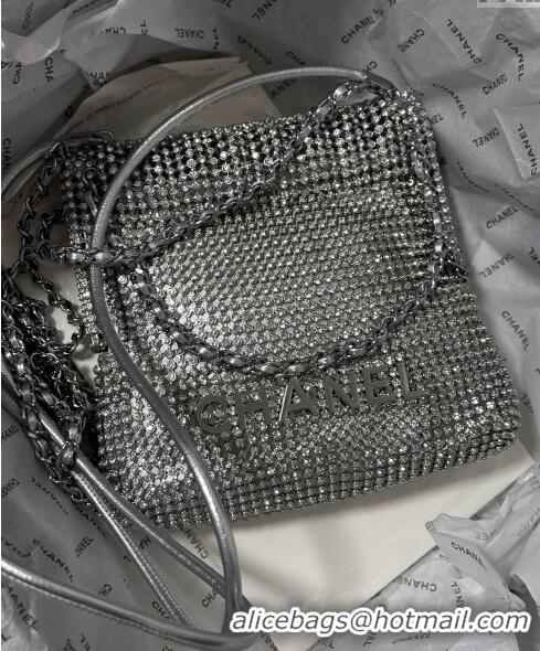 Top Grade Chanel 22 Strass Allover Mini Shopping Bag AS3980 Silver 2024