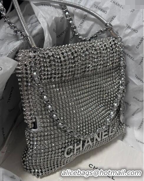 Top Grade Chanel 22 Strass Allover Mini Shopping Bag AS3980 Silver 2024