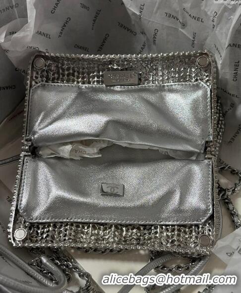 Top Grade Chanel 22 Strass Allover Mini Shopping Bag AS3980 Silver 2024