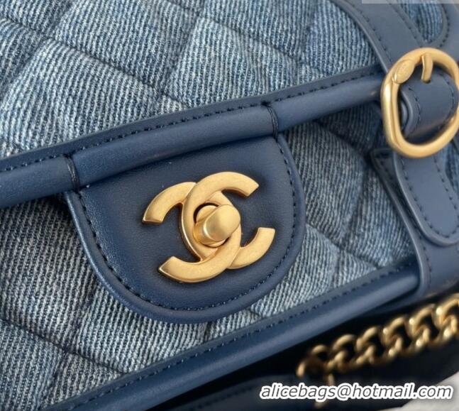 Market Sells Chanel Washed Denim Mini Flap Messenger bag AS5131 Blue 2024