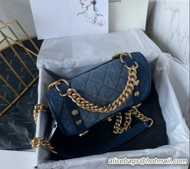 Market Sells Chanel Washed Denim Mini Flap Messenger bag AS5131 Blue 2024