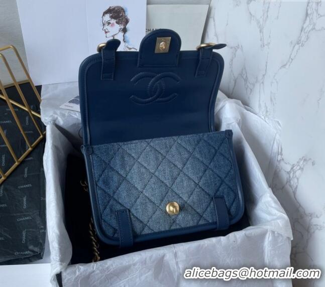 Market Sells Chanel Washed Denim Mini Flap Messenger bag AS5131 Blue 2024