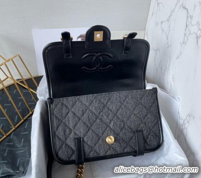 New Product Chanel Washed Denim Medium Flap Messenger bag AS5132 Black 2024