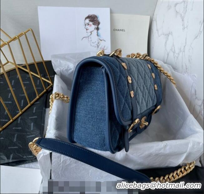 Top Quality Chanel Washed Denim Medium Flap Messenger bag AS5132 Blue 2024