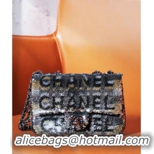 Top Quality Chanel Sequins Logo Mini Flap Bag CH0097 Black 2024