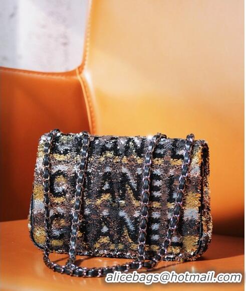 Top Quality Chanel Sequins Logo Mini Flap Bag CH0097 Black 2024