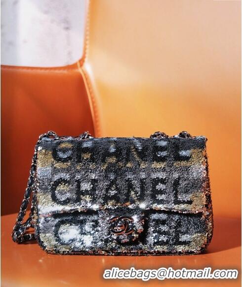 Top Quality Chanel Sequins Logo Mini Flap Bag CH0097 Black 2024