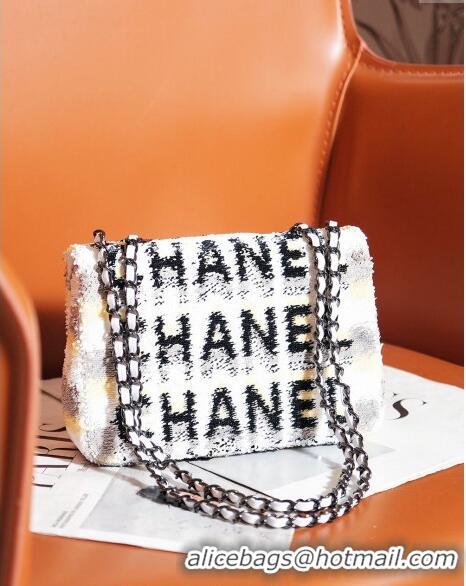 Buy Classic Chanel Sequins Logo Mini Flap Bag CH0097 White 2024