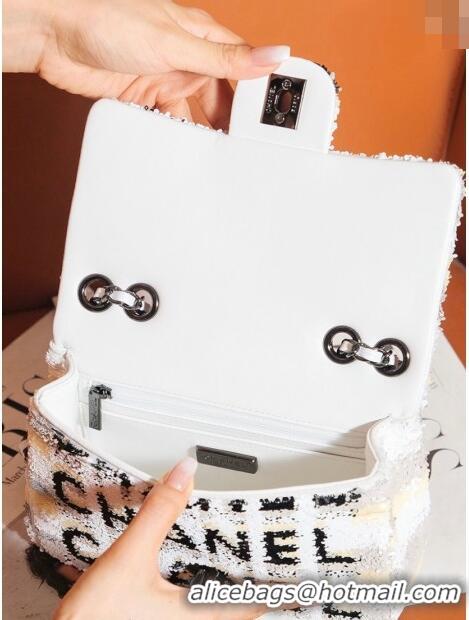 Buy Classic Chanel Sequins Logo Mini Flap Bag CH0097 White 2024