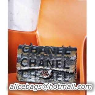 Top Grade Chanel Sequins Logo Medium Flap Bag CH0098 Black 2024