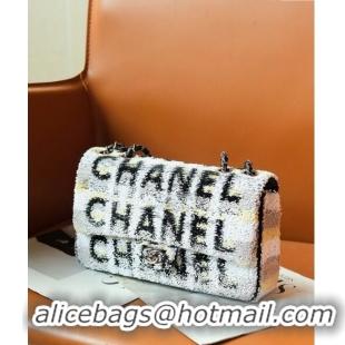 Particularly Recommended Chanel Sequins Logo Medium Flap Bag CH0098 White 2024