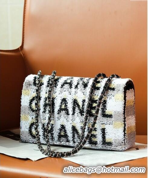 Particularly Recommended Chanel Sequins Logo Medium Flap Bag CH0098 White 2024