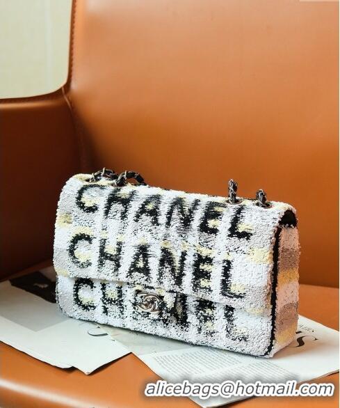 Particularly Recommended Chanel Sequins Logo Medium Flap Bag CH0098 White 2024