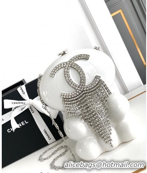 Top Quality Chanel Cartehenticite Oval Evening bag with Strass Tassel CH0101 White 2024