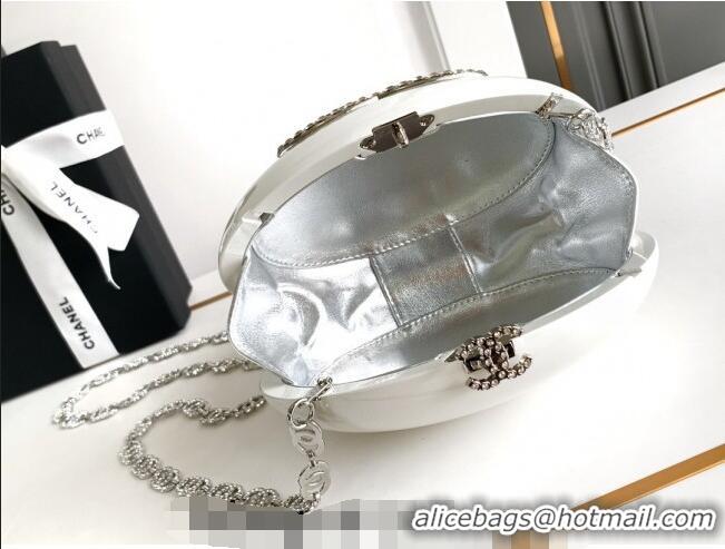 Top Quality Chanel Cartehenticite Oval Evening bag with Strass Tassel CH0101 White 2024