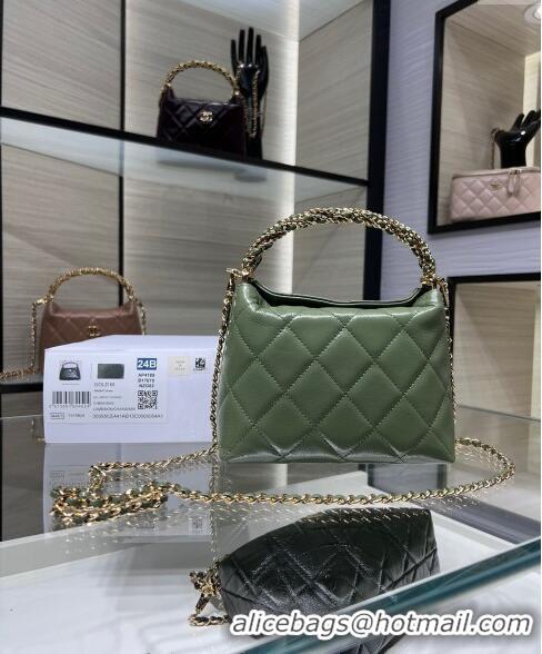 Stylish Discount Chanel Lambskin Clutch with Chain and Top Handle AP4189 Green 2024