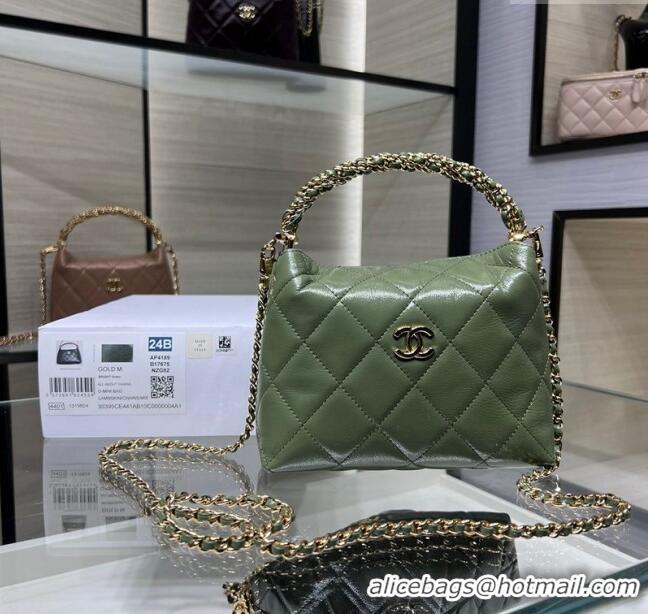 Stylish Discount Chanel Lambskin Clutch with Chain and Top Handle AP4189 Green 2024